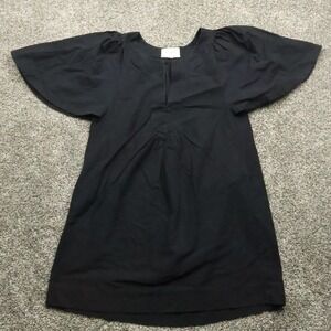 Pomander Place Dress Women's Small Black‎ Cotton Flutter Sleeve V-Neck Tunic